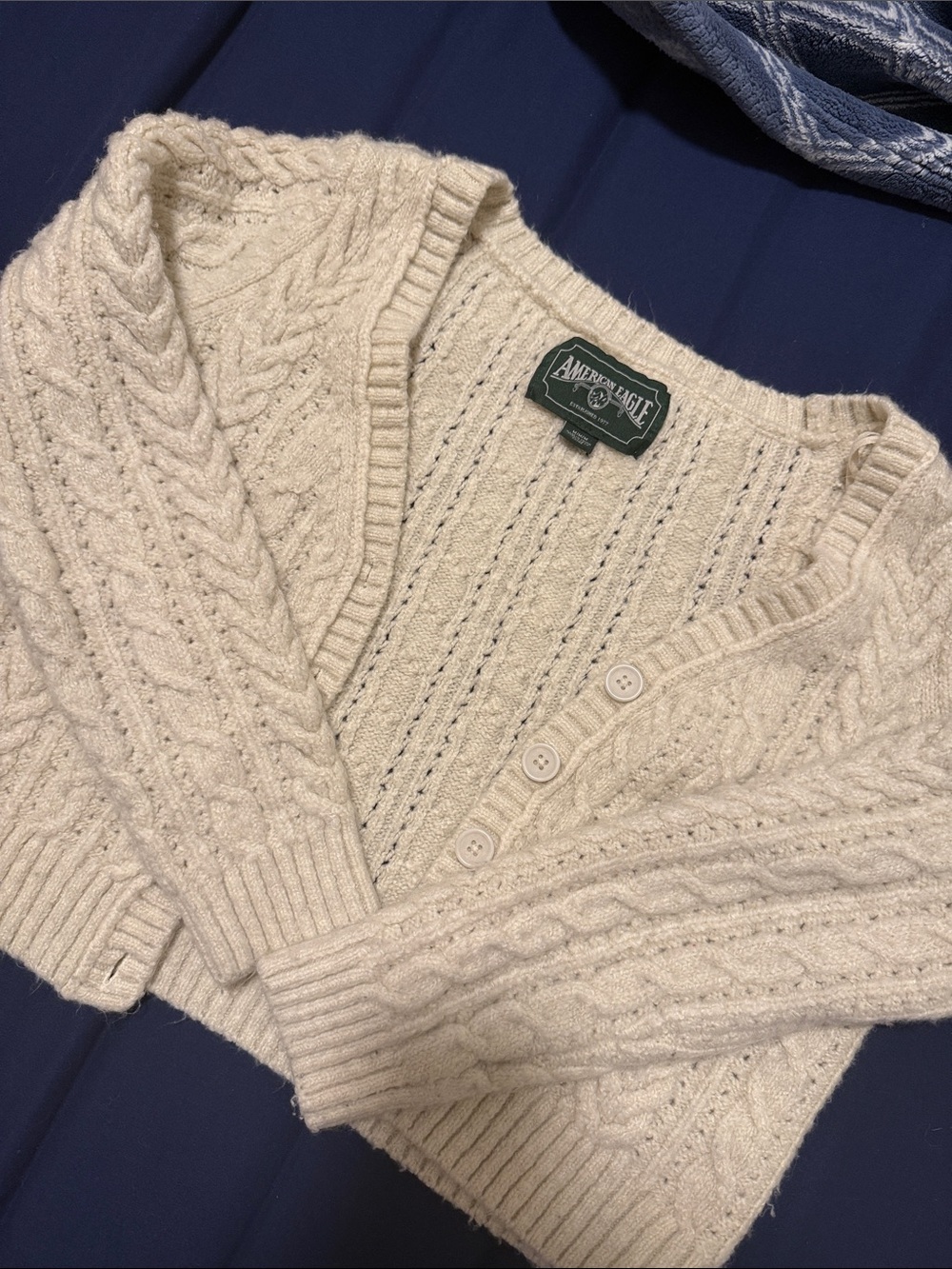 American Eagle Outfitters Cream Cable Knit Button-Up Cardigan